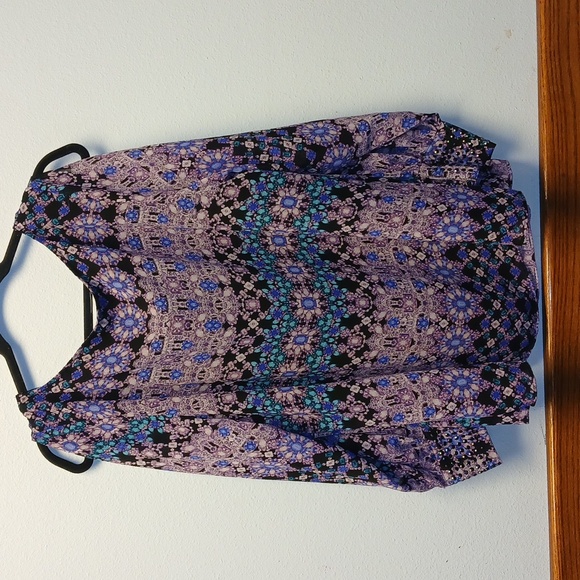 🌸 JENNIFER LOPEZ Purple and Blue Patterned Blouse - Picture 1 of 13